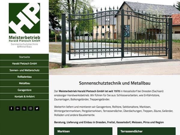 Webseite Terassendächer Markisen Meisterbetrieb